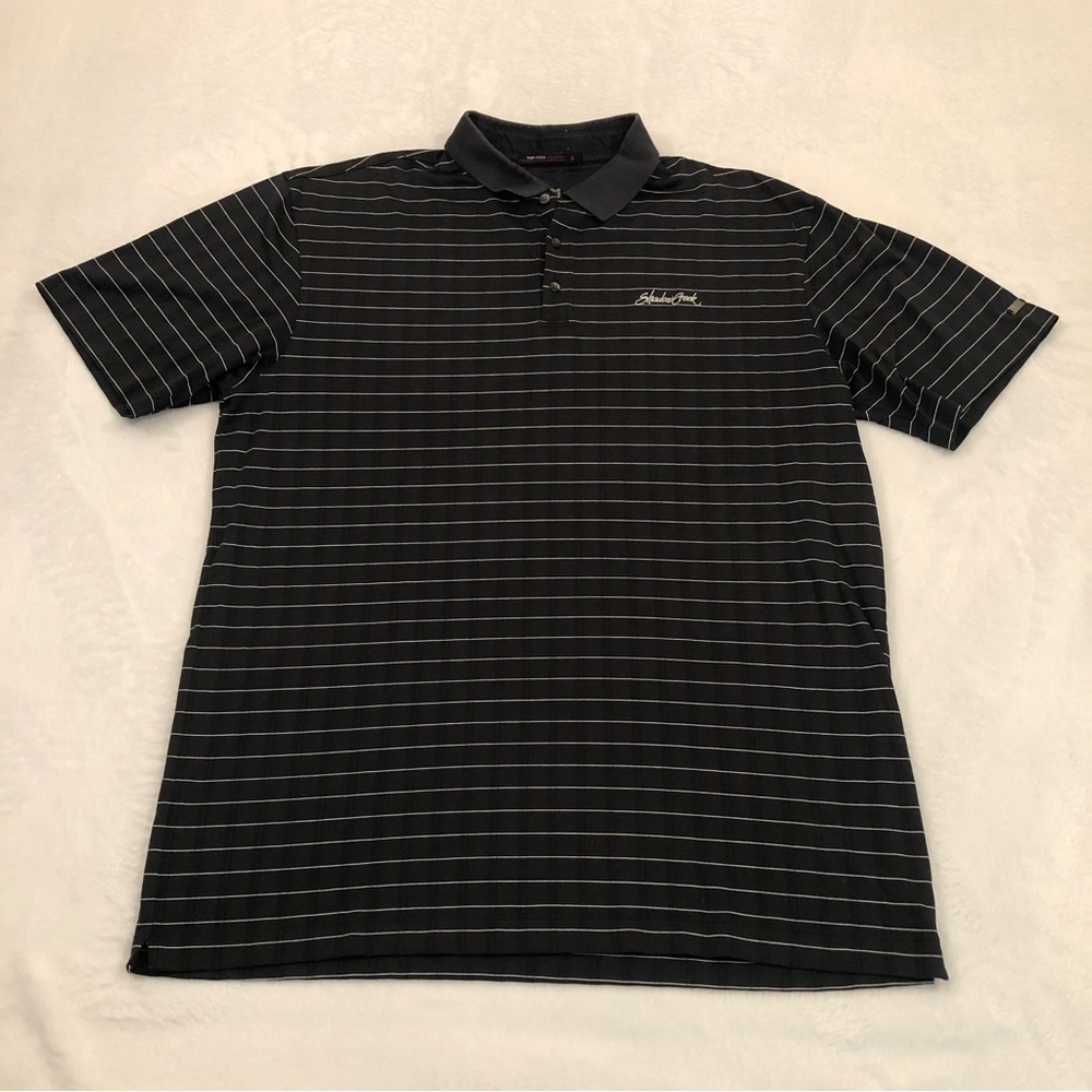 Nike Fit Dry Tiger Woods Collection Black White Striped Golf Polo Shirt Mens XL.